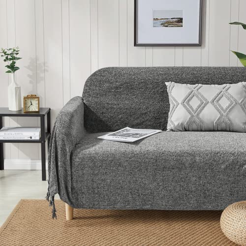 BOURINA Chenille Fluffy Throw Blanket with Decorative Fringe for Couch Cover Sofa Chair Blanket（50×60 Inches） Dark Grey - color: Dark Grey, size: 50"×60"
