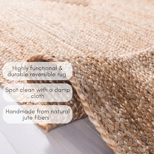 FRELISH DECOR Handwoven Jute Area Rug - 5x8 Feet Natural Yarn - Rustic Vintage Beige Braided Reversible Rectangular Rugs for Bedroom - Kitchen - Living Room - Farmhouse (5' x 8') - color: Natural, size: 5' x 8' (Rectangular)