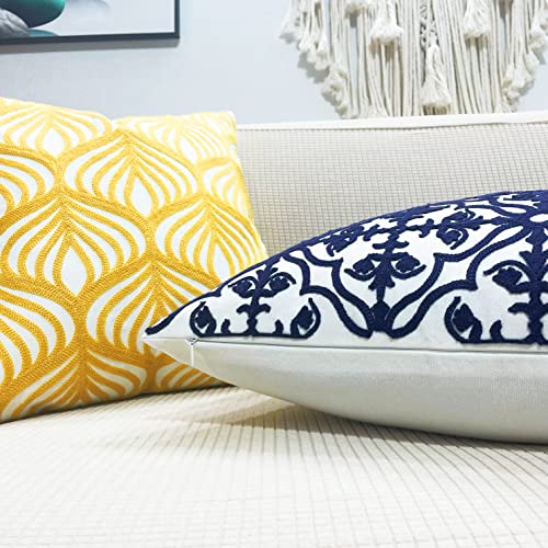 Slow Cow Throw Pillow Cover Navy Blue Embroidery Canvas Throw Pillow Cover for Couch Bed Sofa Navy Geometric Cushion Cover 18 x18 Inches - color: Navy Football, size: 18" x 18" (Pack of 1)