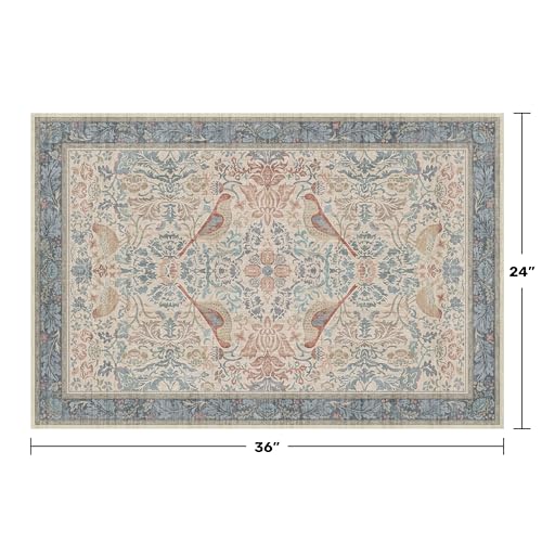 Hazo Haus Washable Red Blue 2x3 Entry Rug Front Door Indoor, Boho Cottagecore Kitchen Floor Rug, Non-Slip & Stain Resistant, Vintage Elegant Farmhouse Floral Décor - color: Blue & Red, size: 2' x 3' (Rectangular)