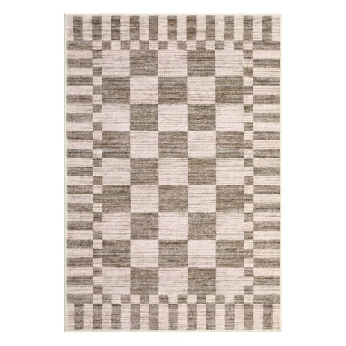 GarveeHome Brown Checkered Rug 2x4 Washable Rug Non-Slip for Entryway, Soft Low-Pile Small Area Rugs,Beige Neutral Modern Geometric Rugs for Kitchen - color: Brown, size: 2' x 4' (Rectangular)
