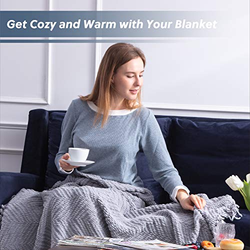 Bedsure Throw Blankets for Couch - Textured Chunky Knit Woven Chenille Blanket - Super Soft, Warm Decorative Boho Throw with Tassels for Bed, Sofa and Living Room Decor, Grey, 50x60 Inches - color: 10 - Grey