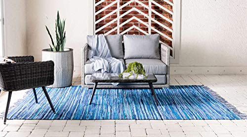Unique Loom Chindi Cotton Collection Soft Hand Woven Natural Fiber Striped Area Rug, 2 ft 2 in x 3 ft, Navy Blue/Ivory - color: Navy Blue/Ivory, size: 2'2" x 3' (Rectangular)
