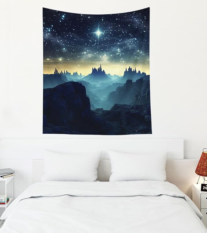 EMMTEEY Fantasy Tapestry Mountains under Starry Sky 50X60 Inch Vertical Tapestry Wall Art Hanging Tapetries for Bedroom Living Room Dorm Décor