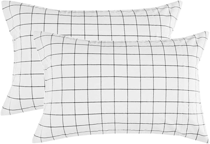 Nanko Grid Bed Pillow Case Set (2 Pack), White Grid Plaid Geometric Pattern Printed Pillowcases/Pillow Shams for Modern Duvet Cover/Bed Sheets Set- 20x30 inch Standard Queen Size