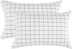 Nanko Grid Bed Pillow Case Set (2 Pack), White Grid Plaid Geometric Pattern Printed Pillowcases/Pillow Shams for Modern Duvet Cover/Bed Sheets Set- 20x30 inch Standard Queen Size