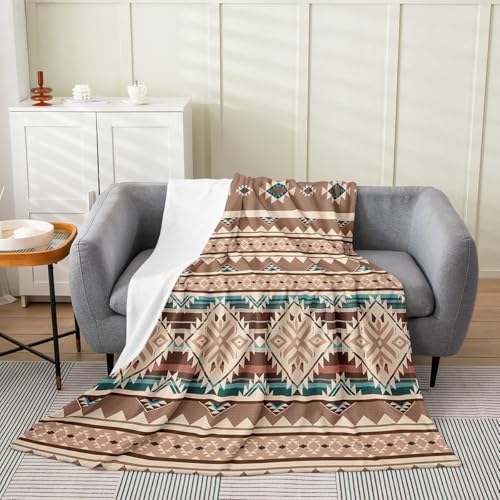 Western Flannel Fleece Blanket Throw Size, Aztec Throw Blanket, Exotic Nordic Style Bohemian Fuzzy Blanket, Indian Tribe Ethnic Tribal Arrow Soft Microfiber Plush Bed Blanket, Beige Brown - color: Multi 09, size: Throw