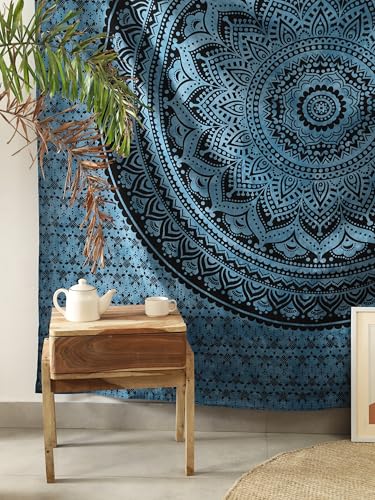 Popular Handicrafts Queen Mandala Hippie Tie dye Psychedelic Ombre Tapestry Wall Hanging - Indian Maditation Gypsy Bohemian Hippy Dorm Room Decor Blue 81x88 Inch - color: Blue, size: 88L" x 81W"