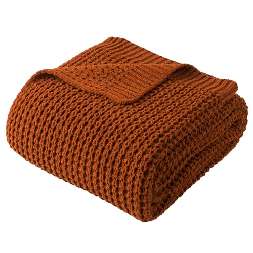 Bunnikins & Clover Knitted Waffle Blanket Throw, Fall Throw Blanket for Home Decoration, Caramel Throw Blanket for Couch, 50"x60" - color: Caramel, size: 50"x60"