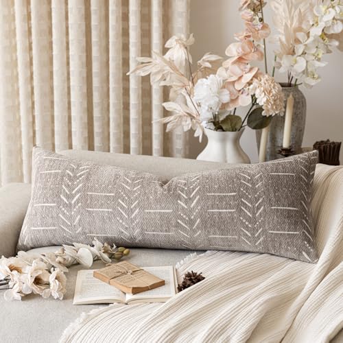 Home Décor Decorative Boho Chenille Throw Pillow Covers Textured Neutral Cushion Covers Soft Farmhouse Body Pillowcase for Couch Sofa Chair Bed Living Room, 14×36 Inch, 1 Piece, Light Taupe - color: Plaza Taupe, size: 36" x 14" (Pack of 1)