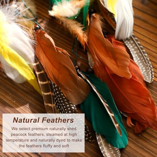 Dream Catcher Native American Boho Dreamcatcher Rattan Wood Wall Decor, Handmade Natural Dream Catchers with Healing Crystal Stone Feathers Ornament Indian Decor for Bedroom Living Room - color: Brown Green Mix