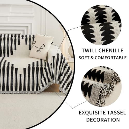 HAOMAIJIA Boho Sofa Covers for 2 Cushion Couch - Pet Friendly Soft Thick Non Slip Cover for Dogs - Washable Sectional L Shape Furniture Protector (Black, 71"x102") - color: Black, size: 71"x102"