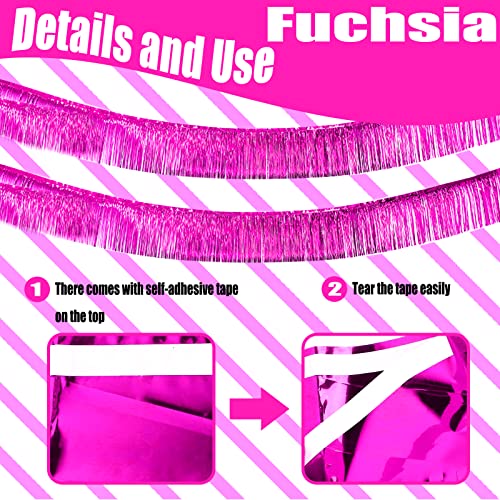 6 Pack 10 Feet Pink Metallic Foil Fringe Garland Rectangular Banner for Parade Floats, Thanksgiving, Christmas, Birthday, Halloween Party Decorations - color: Rose Red