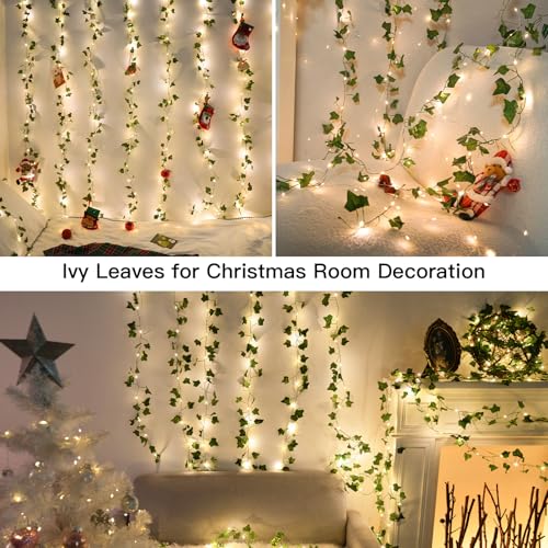 suddus Vines with Light for Bedroom, 200 LED Fairy Lights with Vines, Ivy Curtain Lights for Dorm, Wedding, Party, Wall, Indoor, Outdoor Decor, 6.5ft x 6.5ft with Remote（Warm White） - color: Ivy, size: USB-200led