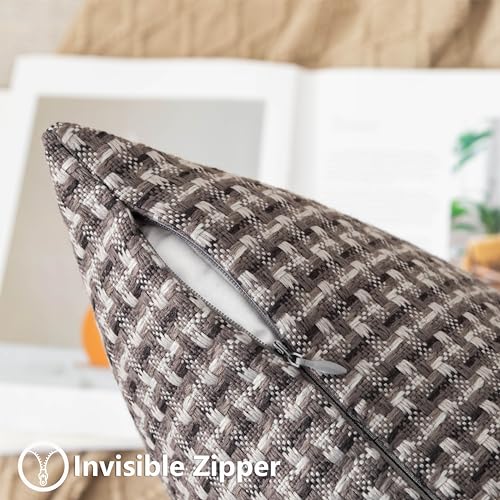 UGASA Outdoor Waterproof Pillow Covers Pack of 2 Weaving Texture Water Resistant Outside Decorative Pillow Cases for Patio Garden Porch Yard Bench Tent 16x16 Inch, Dark Grey - color: Dark Grey, size: 16" x 16" (Pack of 2)