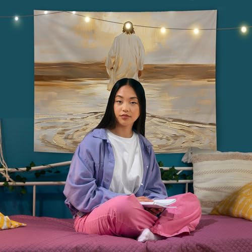 AQYIP Jesus Walking on Water Christian Tapestry, Jesus Christian Tapestry Decorative, Catholic Religious Wall Blanket Decor for Church Home Living Prayer Room Bedroom, 50x60 Inch - color: Jesus Walking on Water