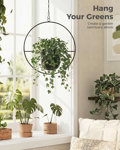 Bamworld Black Hanging Planters for Indoor Outdoor Plants Metal Hanging Pots for Plants 5.5 Inch Modern Hanging Basket Window Plant Hanger Ceiling Hanging Flower Pot with Chain for Wall Decor (Round) - size: Round - 5.5in