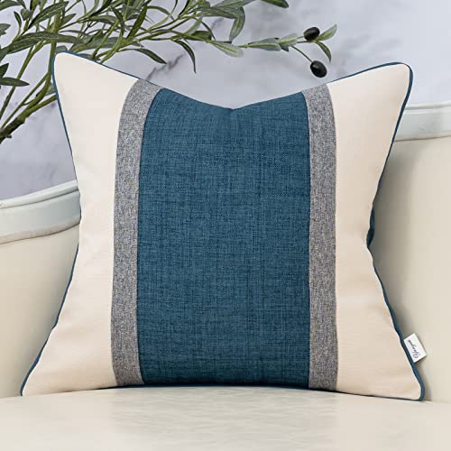 Yangest Patchwork Pillow Cover 18x18 Inch Luxury Cotton and Linen Cushion Cover Square Pillowcover for Couch Bedroom Living Room, Blue - color: Blue, size: 18" x 18" (Pack of 1)