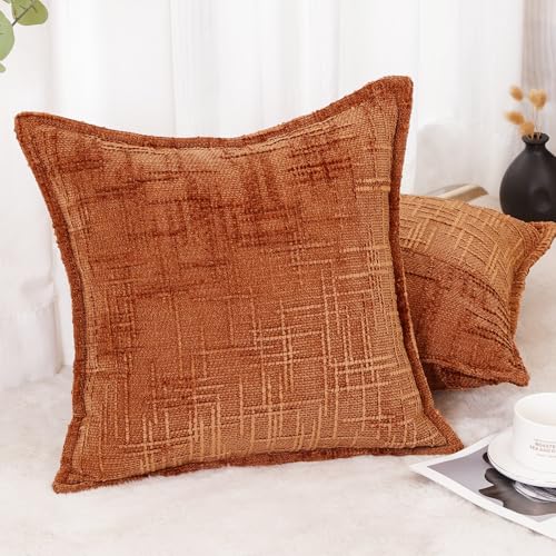 HPUK Chenille Throw Pillow Covers 18x18 Set of 2, Soft Textured Decorative Pillow Covers for Couch Sofa Living Room Bedroom, Orange - color: Chenille-orange, size: 18" x 18" (Pack of 2)