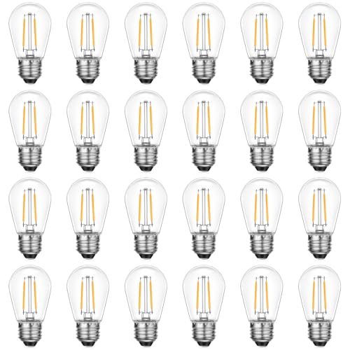 VISTERLITE 24 Pack Dimmable Shatterproof S14 LED Replacement Outdoor String Light Bulbs, 2200K 2W Plastic LED E26 Medium Screw Base Edison Bulbs Equivalent to 11-25 watt - size: 24 Count (Pack of 1)