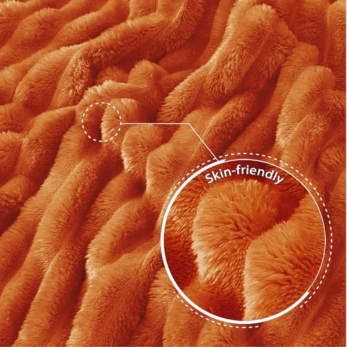 Exclusivo Mezcla Twin Size Flannel Fleece Blanket, Super Soft Striped Jacquard Bed Blanket, Lightweight Fuzzy Cozy for All Seasons, 60x80 Inches, Burnt Orange - color: Burnt Orange, size: Twin ( 60x80 IN )