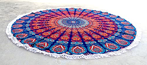 Round Beach Tapestry Mandala Boho Hippie Blanket Cotton Bohemian Table Cloth Home Decor Yoga Mat Meditation Picnic Rug Throw Hippy Boho Gypsy Tablecloth Roundie 70 Inches Orange And Blue - color: Orange And Blue, size: 70"L x 70"W
