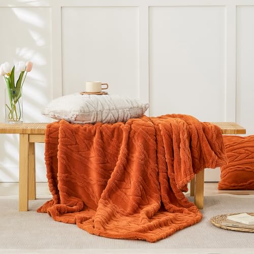 YUSOKI Sherpa Large Throw Blanket Single Layer,Light Weight(1.7lb),320GMS-3D Stylish Design for Gift Home Decor (Burnt Orange,50"x65") - color: Burnt Orange, size: Throw (50" x 65")