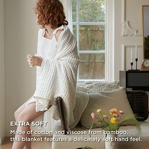 Bedsure Cooling Cotton Waffle King Size Blanket - Lightweight Breathable Summer Blanket of Rayon Derived from Bamboo for Hot Sleepers, Luxury Throws for Bed, Couch and Sofa, Ivory, 104x90 Inches - color: Ivory, size: King (104" X 90")