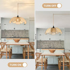 20 Inch Boho Flower Chandeliers for Dining Room Farmhouse Rattan Pendant Lights Girl Chandelier Hand Woven Bedroom Light Fixture Dimmable Plug in Hanging Lamp for Kitchen Island - size: 20 Inch Plug In