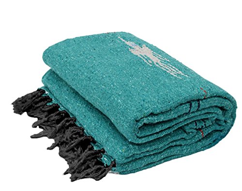 Open Road Goods Mexican Thunderbird Yoga Blanket, Handwoven Throw for Yoga, Meditation, and Home Décor – Versatile Blanket for Beach, Picnic, Camping, or Outdoor Use - color: Turquoise