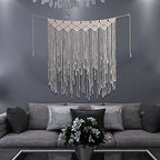Macrame Wall Hanging Tapestry Beige Long Fringe Tassel Garland Banner Shabby Chic Bohemian Woven Tapestry Wall Decor for Dorm Living Room Bedroom Baby Nursery Art Party Wedding Backdrop Decoration