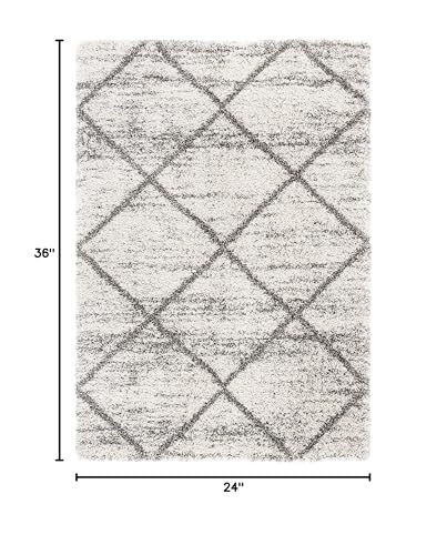 SAFAVIEH Hudson Shag Collection Accent Rug - 2' x 3', Grey & Beige, Modern Trellis Design, Non-Shedding & Easy Care, 2-inch Thick Ideal for High Traffic Areas in Foyer, Living Room, Bedroom (SGH281J) - color: Grey/Beige, size: 2' x 3' (Rectangular)