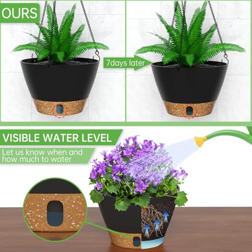 ZMTECH 2 Pack 8 Inch Hanging Planters for Indoor Plants, Modern Gray Hanging Planter with Visible Water Level Window & Removable Tray, Decorative Plant Hanger Indoor for Home Decor - color: Gray, size: 8 Inch
