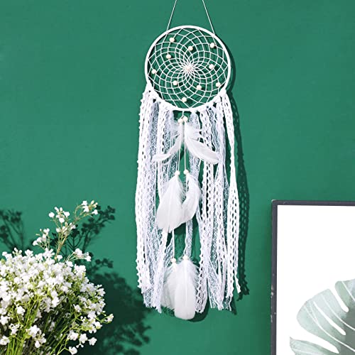 Dream Catchers Boho Wall Decor - Handmade Moon and Sun Feather Dreamcatcher Set, Traditional Native American Wall Hanging for Kids Bedroom, Adult Living Room, Home Bohemian Decor (White, 5 pcs) - color: White