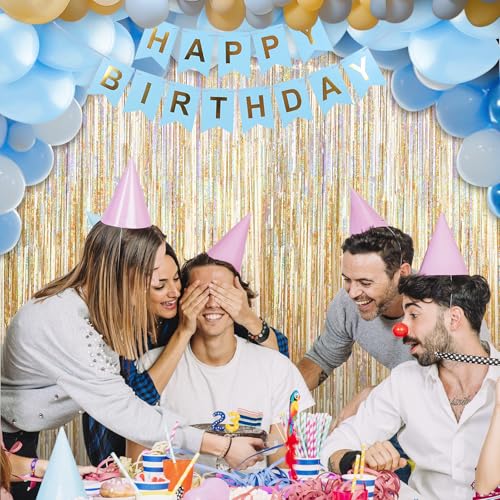 Crosize 2 Pack 3.3 x 9.9 ft Laser Champagne Gold Foil Fringe Curtains Party Decorations,Tinsel Curtain Backdrop for Parties, Door Streamers, Glitter Streamer Backdrop for Birthday Decoration - color: Laser Champagne Gold, size: 2 Pack