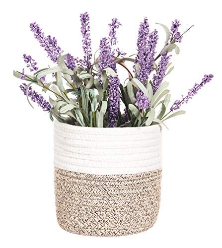 2pack Small Hanging Basket-Cotton Rope Wall Basket with Handle, Hanging Storage Baskets, Shelf Baskets Storage Bin Closet Organizer 6"×6.3", Woven Plant Basket - (White & Brown) - color: White & Brown