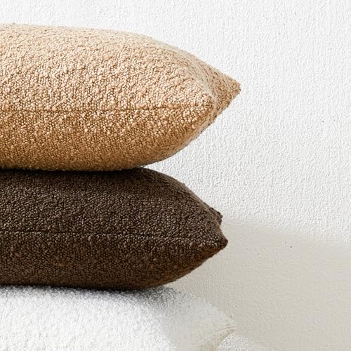Mixhug Decorative Boucle Throw Pillow Covers, Camel, 12 x 20 Inches, Pack of 2 - Textured Boho Pillow Covers for Couch and Bed - color: Camel, size: 20" x 12" (Pack of 2)