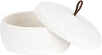 Sea Team Round Cotton Rope Storage Basket with Lid, Decorative Woven Storage Bin, Pot, Caddy, Organizer, Container for Snacks, Towels, Plants, 10 x 4.5 Inches (Small, Shallow, White)