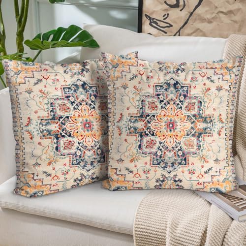 Boho Throw Pillow Covers 26x26 inch Set of 2,Boho Vintage Carpet Pattern Antique Ethnic Decor Double Sided Pattern Cushion Cover Soft Pillow Case Living Sofa Room Bed Square Pillow Cover - color: Boho-1, size: 26" x 26" (Pack of 2)