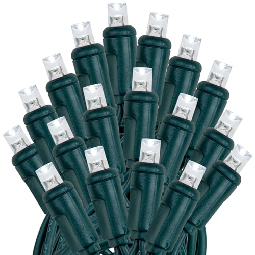 Novelty Lights 25ft 50 LED Pure White Christmas Lights Outdoor/Indoor, 6" Spacing, Green Wire String Lights for Festive Xmas Lighting, IP55, UL Listed, Dimmable, Connectable - color: Pure White