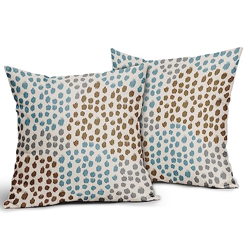 Brown Blue Pillow Covers 16x16 Set of 2 Boho Design Gray Polka Dot Throw Pillows Modern Art Trendy Print Decorative Outdoor Pillowcase Square Cushion Cover Linen Pillow Case for Home Sofa Couch Bed - color: Brown Blue Dots, size: 16" x 16" (Pack of 2)