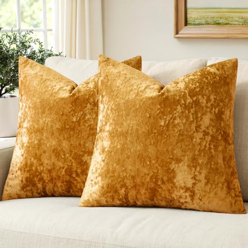 MIULEE Velvet Throw Pillow Covers Set of 2, Soft Neutral Decorative Pillow Cases with Luxurious Textured Vintage Cushion Covers for Home Decor Couch Sofa Bed,Mustard Yellow 18x18 inch - color: Mustard Yellow, size: 18" x 18" (Pack of 2)