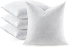 Feather Throw Pillow Inserts Set of 4, Soft Fluffy Square 16 x 16 Inches Decorative Pillow Insert, Feather and Down Euro Pillows for Bed, Couch and Cushion