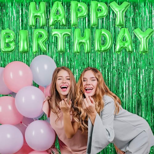 2 Pack Fringe Curtains Backdrops, Foil Fringe Curtains, Door Streamers for Birthday Wedding Bridal Shower Holiday Graduation Party Decorations, Photo Booth Backdrops, Green - color: Green