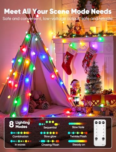 Minetom Multicolor Globe String Lights, 33 Feet 100 Led Fairy Lights Plug in, 8 Modes with Remote Mini Globe Lights for Indoor Outdoor Bedroom Party Wedding Garden Christmas Tree Decor, Multicolor - color: Multicolor, size: 100LED