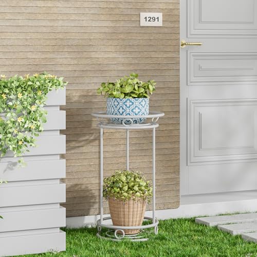 YIUKEA Plant Stand Indoor Outdoor - Metal Planter Holder Shelf Tall Tiered Flower Pot Display Organizer Rack for Garden, Patio, Living Room, Bathroom, Office (White) - color: White