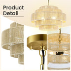 BoostArea 5-Tier Large Rattan Boho Chandelier Light Fixture,20" Hand Woven Pendant Lights Kitchen Island,Large Farmhouse Pendant Light for Kitchen,Dining Room,Hallway, Foyer - color: Gold & Beige
