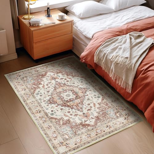 Area Rug for Living Room 2x3,Large Machine Washable Vintage Oriental Soft Carpet, Low Pile Thin Floor Area Rugs with Non Slip Backing for Office Door Mat Kitchen Bathroom Indoor Dorm Dining Room - color: Red, size: 2x3