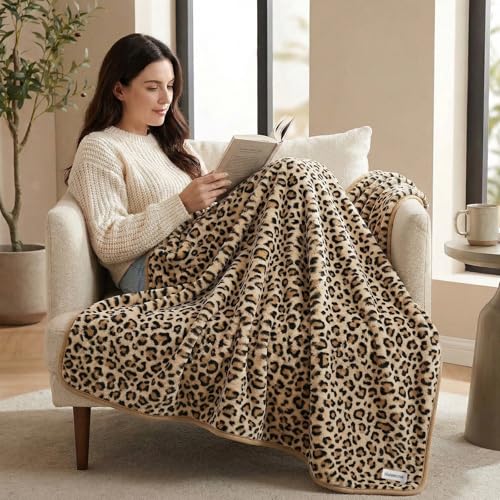 Fleece Throw Blanket 50" x 70" - Soft Cozy Microfiber Plush Blanket, Lightweight Warm Throw for Couch Bed Sofa Chair, All Season Use, Sand Leopard - color: Sand Leopard
