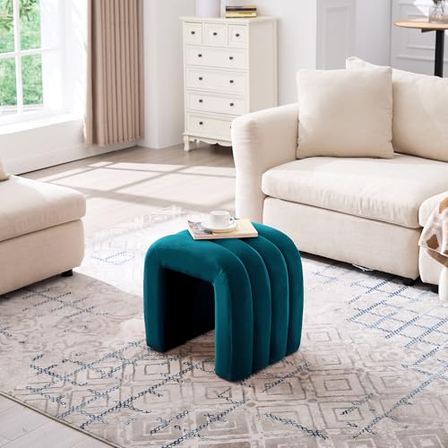 ONEVOG Velvet Pouf Ottoman, Small Ottoman Foot Rest for Couch, 18 Inch Cute Vanity Chairs for Makeup, Living Room Decorative, Sturdy Frame, Upholstered Modern Footrest for Bedroom, Dorm, Teal, 2Pcs - color: Teal